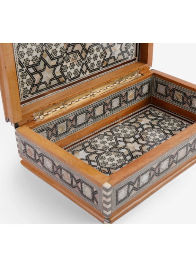 Handmade Mini Wooden Jewelry & Keepsake Box Inlaid with Natural Mosaic Shell & Mother of Pearl, Brown & White - Size 13x9x5 cm - Image 4