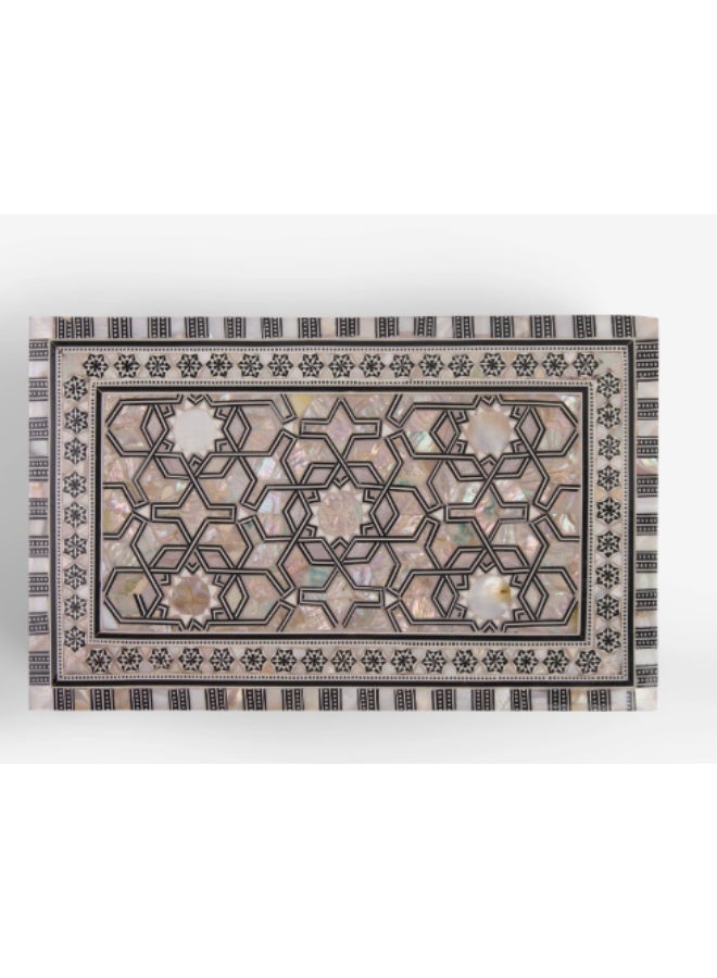Handmade Mini Wooden Jewelry & Keepsake Box Inlaid with Natural Mosaic Shell & Mother of Pearl, Brown & White - Size 13x9x5 cm - Image 2