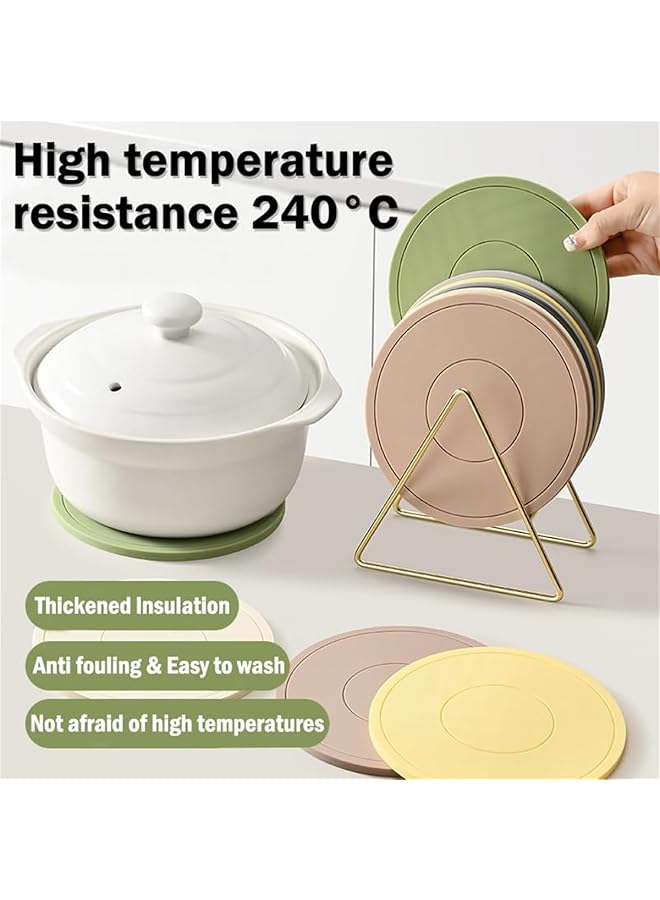 Excefore Silicone Trivet Mats Set   6Pcs Thickened Pot Holders, Non Slip Heat Resistant Pads With Gold Triangle Holder, Ideal For Kitchen Use With Hot Pots, Pans, Dishes - Image 2