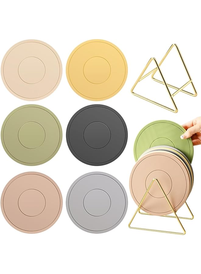 Excefore Silicone Trivet Mats Set   6Pcs Thickened Pot Holders, Non Slip Heat Resistant Pads With Gold Triangle Holder, Ideal For Kitchen Use With Hot Pots, Pans, Dishes - Image 1