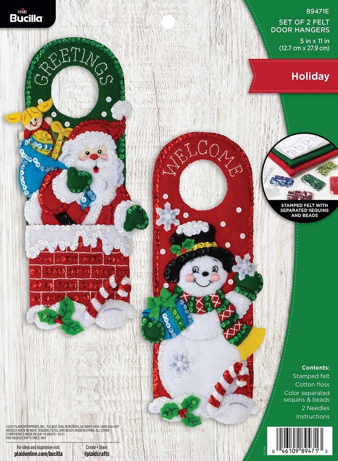 Bucilla Felt Applique 2 Piece Door Hanger Kit, Holiday, Perfect for DIY Arts and Crafts, 89471E - Image 1