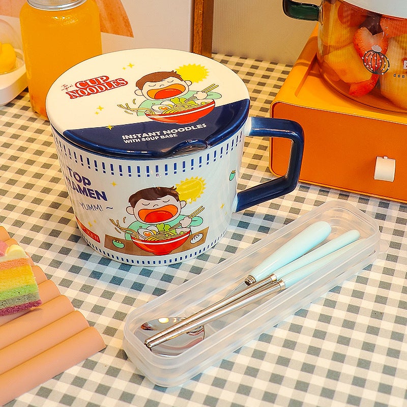 Microwave Ramen Bowl with Lid  HandleBoy Eating noodles (blue) + blue two-piece set Boy Eating noodles (blue) + blue two-piece set