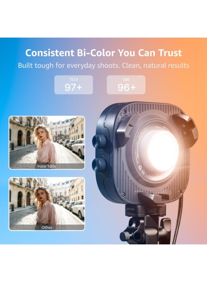 عماران إضاءة Aputure Amaran Halo 100x ثنائية اللون LED Monolight – إضاءة فيديو احترافية مستمرة بقدرة 100 واط مع 2700K–6500K وقاعدة Bowens وتحكم عبر التطبيق - Image 2