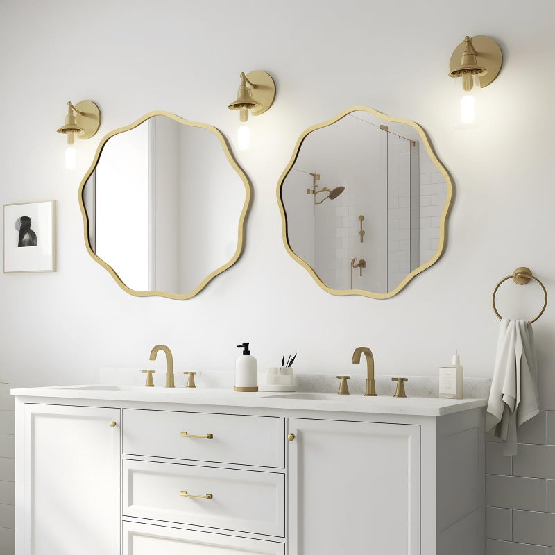WallBeyond Round Wavy Mirror for Wall Decorative 20 inch, Modern Round Mirror Aluminum Frame for Bathroom Bedroom Living Room Home House Office Entryway, Gold - Image 2