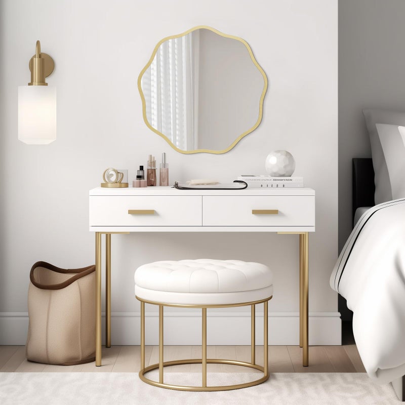 WallBeyond Round Wavy Mirror for Wall Decorative 20 inch, Modern Round Mirror Aluminum Frame for Bathroom Bedroom Living Room Home House Office Entryway, Gold - Image 4