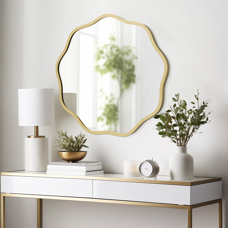 WallBeyond Round Wavy Mirror for Wall Decorative 20 inch, Modern Round Mirror Aluminum Frame for Bathroom Bedroom Living Room Home House Office Entryway, Gold - Image 3