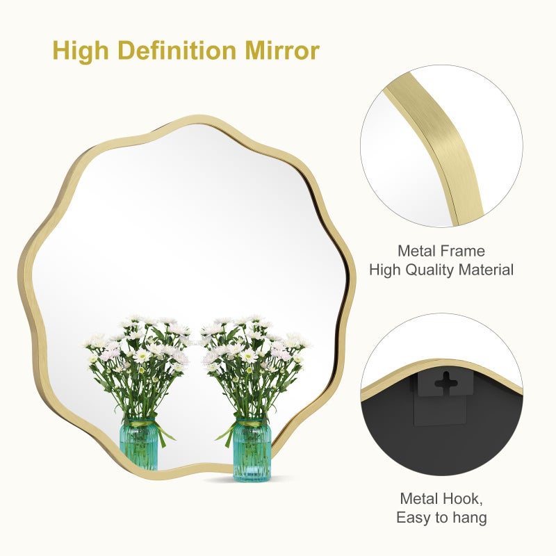 WallBeyond Round Wavy Mirror for Wall Decorative 20 inch, Modern Round Mirror Aluminum Frame for Bathroom Bedroom Living Room Home House Office Entryway, Gold - Image 5