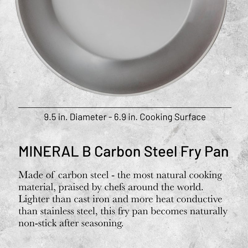 De Buyer MINERAL B Carbon Steel Fry Pan - 9.5â€ Diameter, 6.9â€ Cooking Surface - Ideal for Searing, Sauteing & Reheating - PFAS, PFOA & PFOS Free - Made in France - Image 2