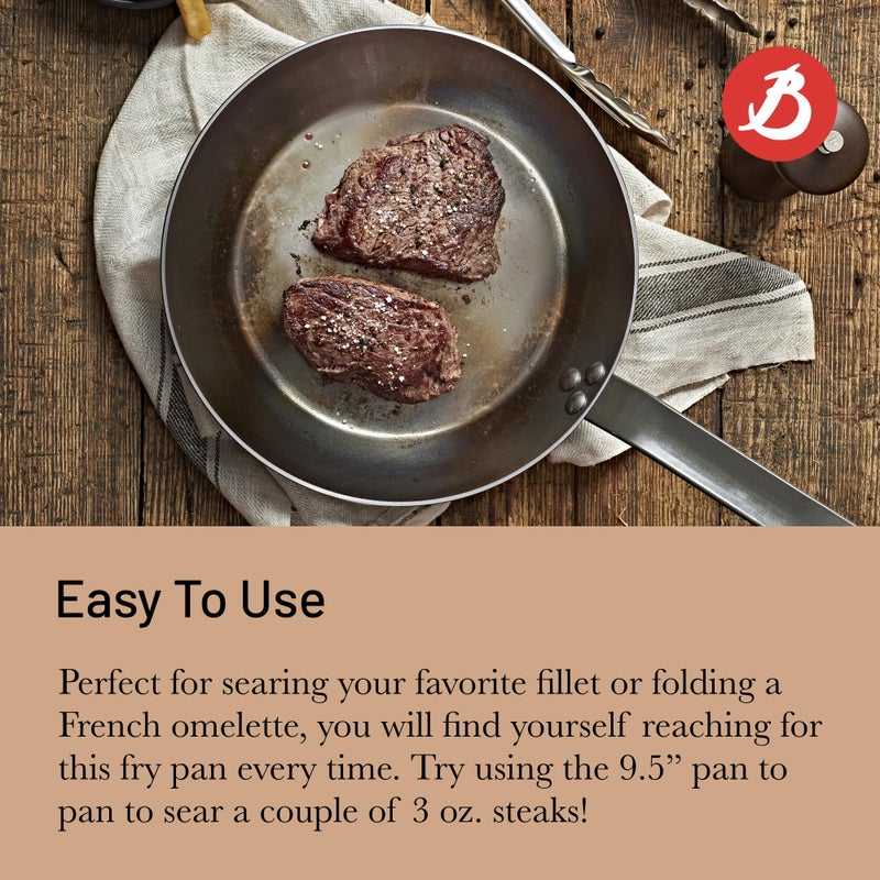 De Buyer MINERAL B Carbon Steel Fry Pan - 9.5â€ Diameter, 6.9â€ Cooking Surface - Ideal for Searing, Sauteing & Reheating - PFAS, PFOA & PFOS Free - Made in France - Image 4