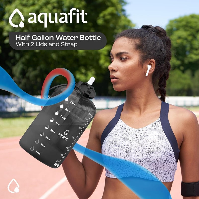 AQUAFIT 64 oz Water Bottle with Time Marker - Straw & Chug Lid - BPA Free Half Gallon Water Bottle, Big Water Bottle with Straw, Gym Water Bottle with Handle, Gallon Water Jug (Gray, 64 Ounces) - Image 3