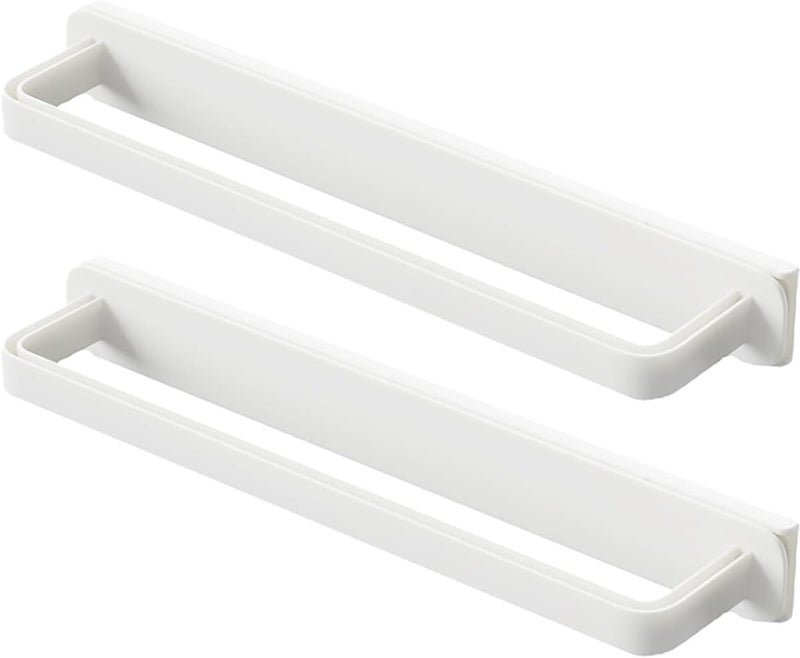 ULTECHNOVO 2pcs Wall-Mounted Self-Adhesive Towel Rack with Sliding Bars, White Utility Organizer for Bathroom and Kitchen, No-Drill Hand Towel Holder Storage Solution - Image 1