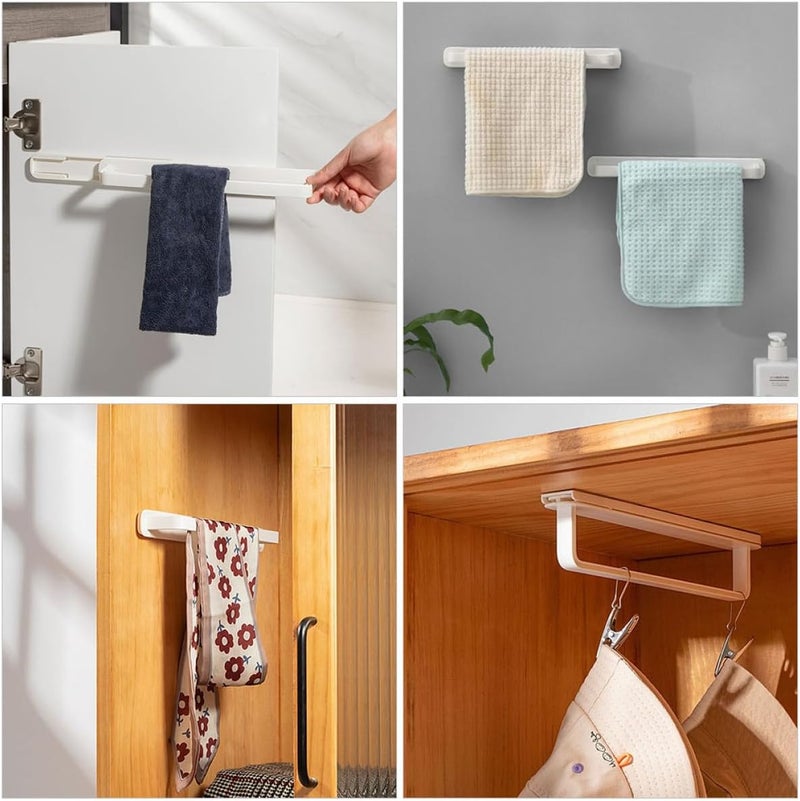 ULTECHNOVO 2pcs Wall-Mounted Self-Adhesive Towel Rack with Sliding Bars, White Utility Organizer for Bathroom and Kitchen, No-Drill Hand Towel Holder Storage Solution - Image 4