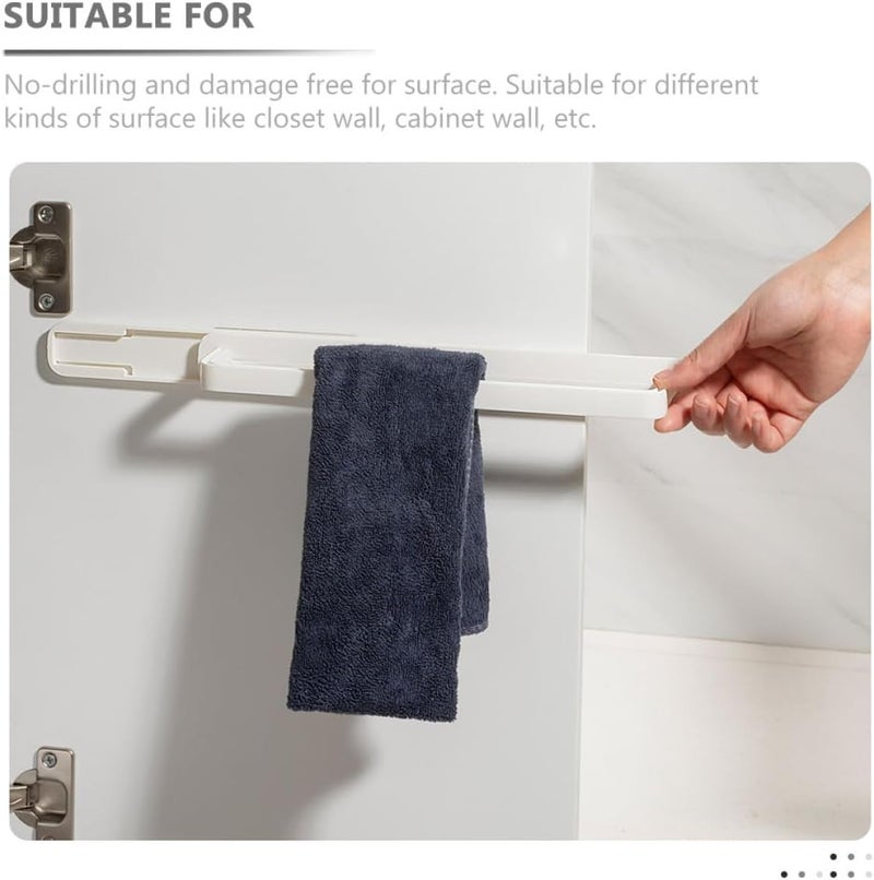 ULTECHNOVO 2pcs Wall-Mounted Self-Adhesive Towel Rack with Sliding Bars, White Utility Organizer for Bathroom and Kitchen, No-Drill Hand Towel Holder Storage Solution - Image 3