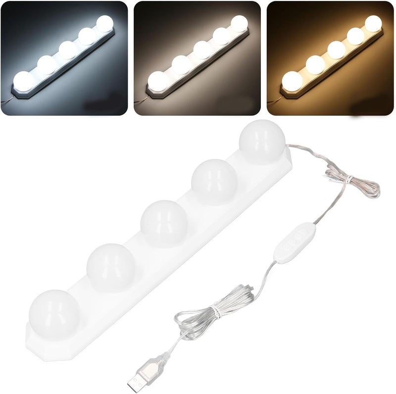 أضواء زينة LED للمرايا من ZJchao، 5 مصابيح، 3 درجات حرارة لونية، سطوع قابل للتعديل، كابل USB، عصا إضاءة لطاولة التزيين، بدون حاجة للتوصيل الكهربائي - Image 2