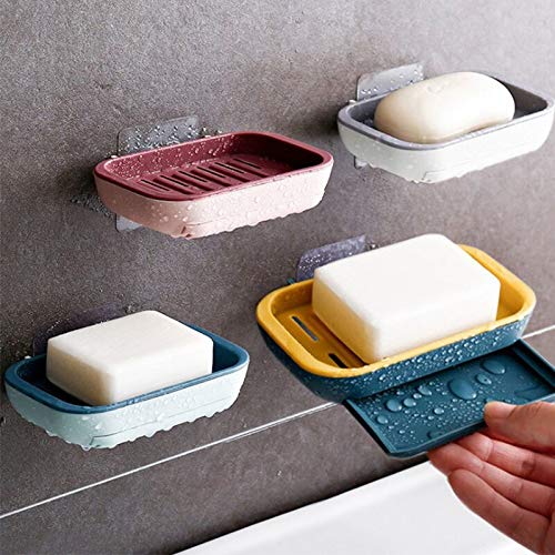 HOME CUBE 2 Pcs Adhesive Wall Mounted Soap Dish Case Holder for Bathroom Kitchen Sink - Random Color (R3CV) - Image 1