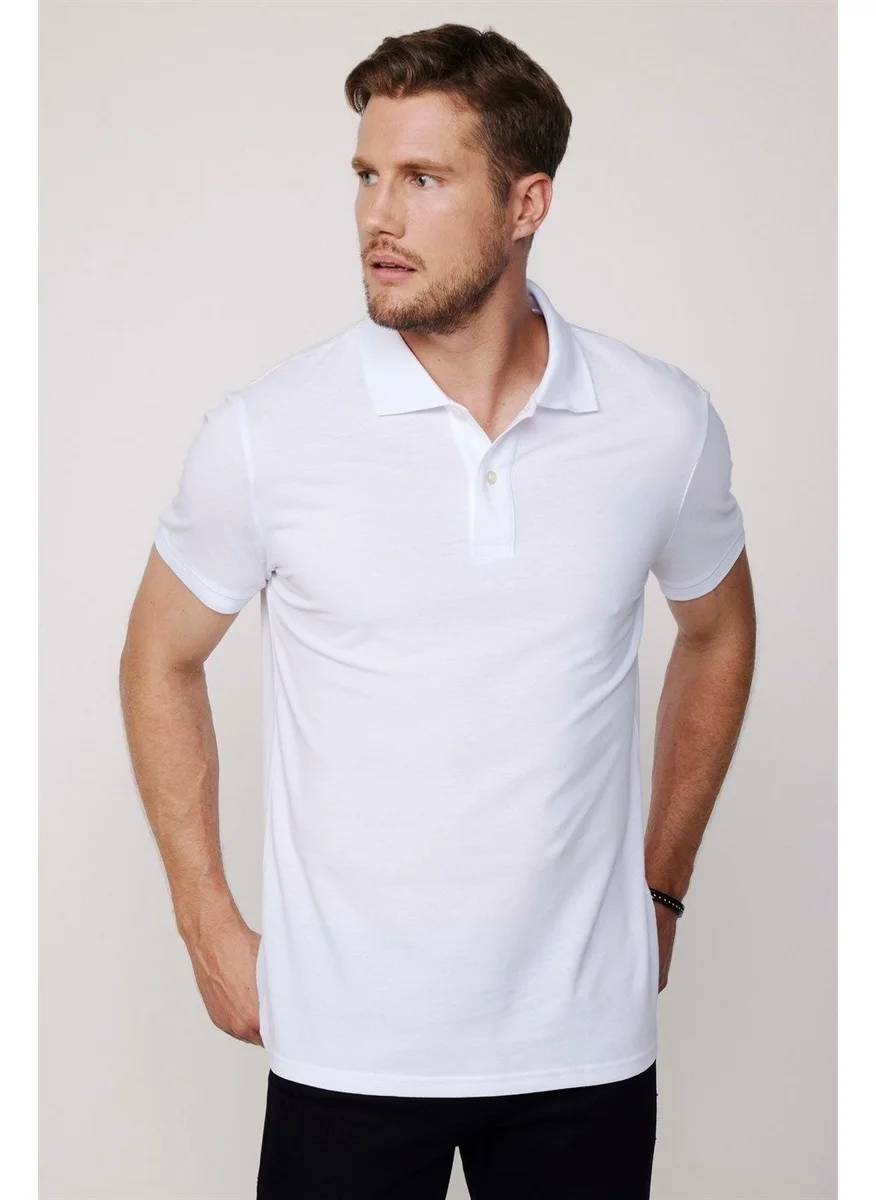 Tudors Men's Slim Fit Narrow Cut 100% Cotton Plain Pique White Polo Neck T-Shirt