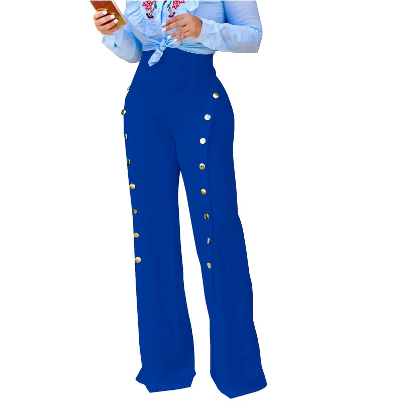 PINSV Women's Stretchy Bootcut Pull On Dress Pants Business Casual Work Pants Blue L - Image 3