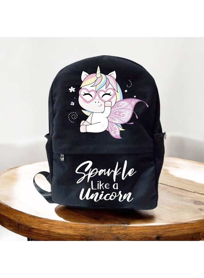 We Print, Your Gift School backpack for girls, Unicorn design, 30*45 cm, Black - Image 1