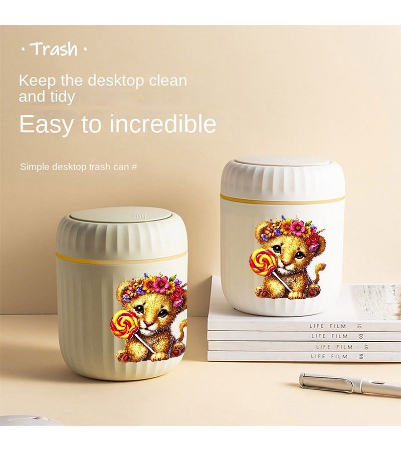 White Mini Lollipop Trash Can Desktop Animal Shape for Office Room Vehicle Christmas - Image 1