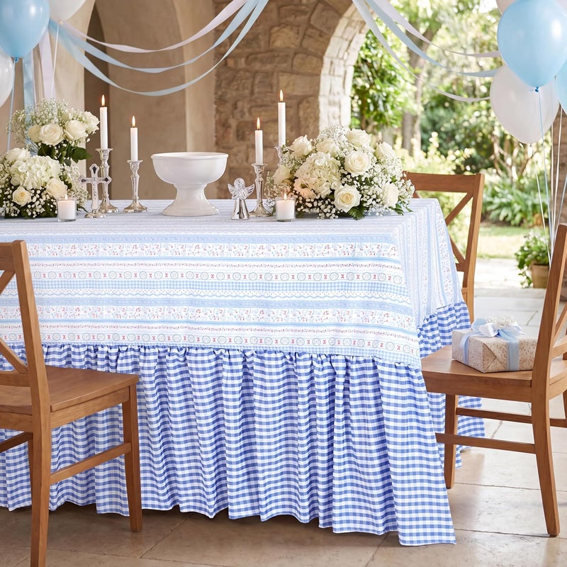SoarDream Blue Bunny Easter Tablecloth - Easter Ruffle Waterproof Table Cloth 80 x 120 Inch Spring Flower Rabbit Eggs Rectangle Table Covers for Holiday Picnic Baby Shower Birthday Wedding Party Decoration - Image 1