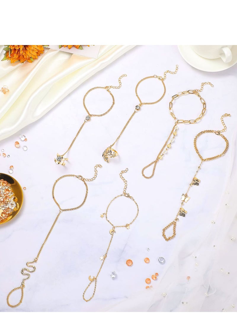 SYOSI Finger Ring Bracelet, Ring Bracelet Hand Chain for Women, Silver Wedding Link Chain, Bracelet with Ring, Ring Bracelet Accessories Party Everyday Jewelry for Women Girls 6 Pieces - Image 3