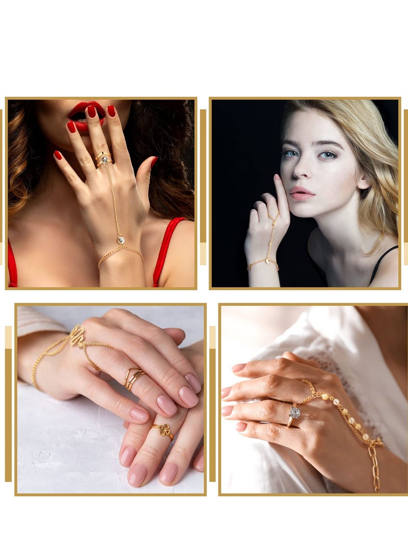 SYOSI Finger Ring Bracelet, Ring Bracelet Hand Chain for Women, Silver Wedding Link Chain, Bracelet with Ring, Ring Bracelet Accessories Party Everyday Jewelry for Women Girls 6 Pieces - Image 2