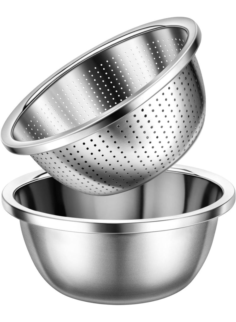 Moment Colander 304 Stainless Steel 3-quart with Mixing Bowls, Strainer for Kitchen Food For washing vegetables, fruit, rice, Dishwasher Safe. (2PC) - Image 1