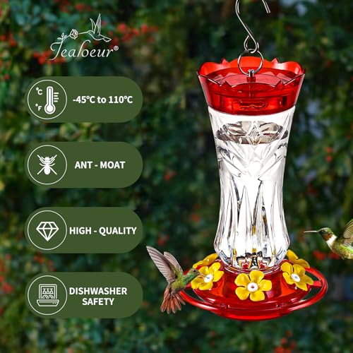 Jealoeur 2 Pack Hummingbird Feeder for Outdoors Hanging 18 OZ Humming Birds Feeders with 6 Bee Guard Feeding Ports Builtin Ant Moat Easy to Clean Durable Outdoor Garden DecorClear AA - Image 3