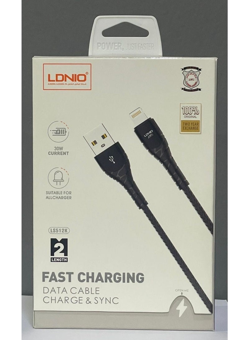 لدنيو شاحن آيفون 30 وات، كابل USB إلى Lightning بطول 2 متر، سلك شحن سريع متوافق مع iPhone 14/13/12/11 Pro Max/XS MAX/XR/XS/X/8/7/Plus/6S/6/SE/5S/iPad - Image 3