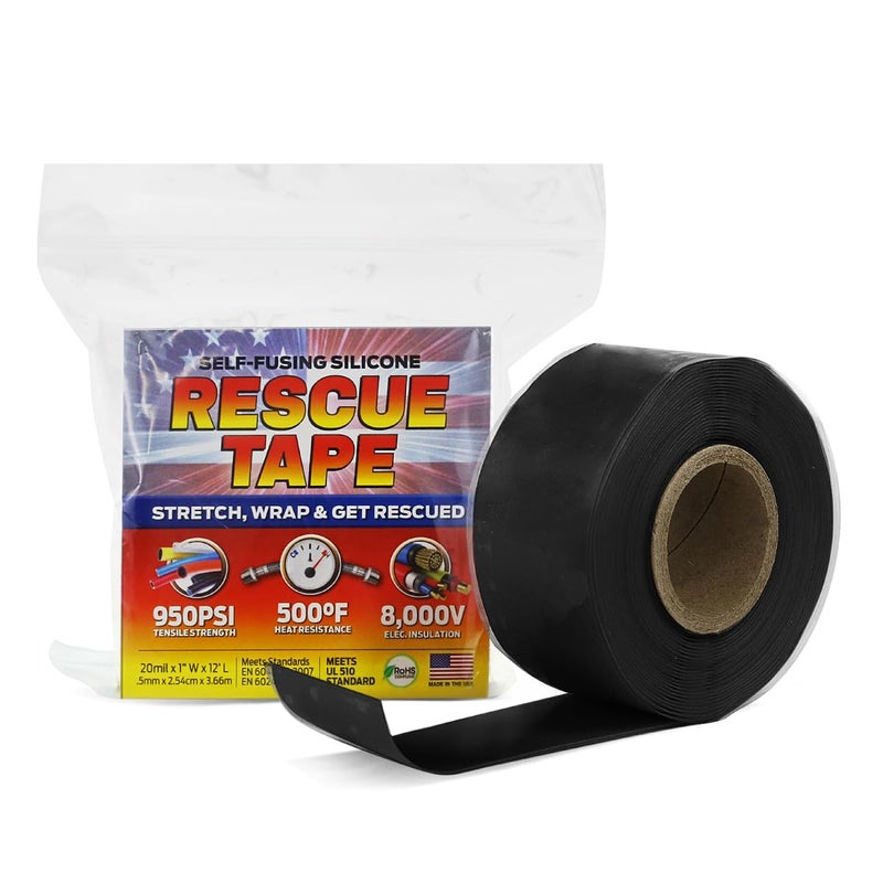 Bond It Rescue Tape, Self-Fusing Silicone for Emergency Plumbing, Pipe & Hose Repair, Electrical Insulation, Waterproof, 950PSI, Made in USA, 1" x 12', Black - Image 1