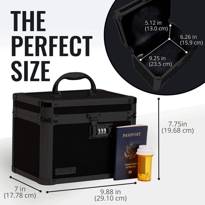 Vaultz Combination Lock Box - Pack of 1-10 x 7.25 x 7.75 Inch Standard Safe with Key and Combo Lock for Important Documents, Medicine & Money - Tactical Black - Image 4