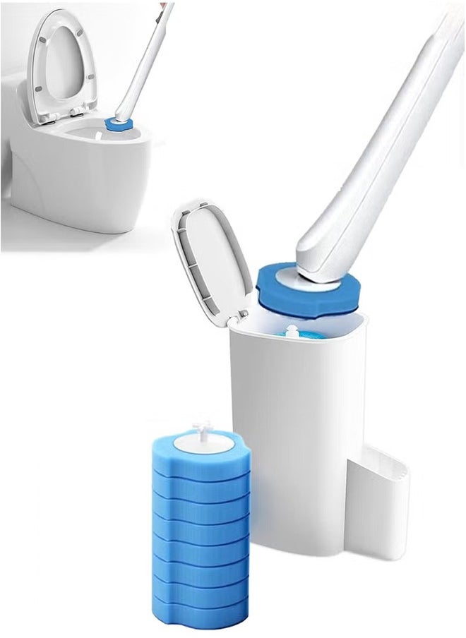 Generic Household Cleaning Brush Set With 8 Disposable Sponge Brush Heads, Bathroom Sponge Brush With Detergent, Toilet Brush With Handle And Storage Box, For Bathroom, Toilet, Kitchen, Sink, Floor/41*6.5cm  - Image 1
