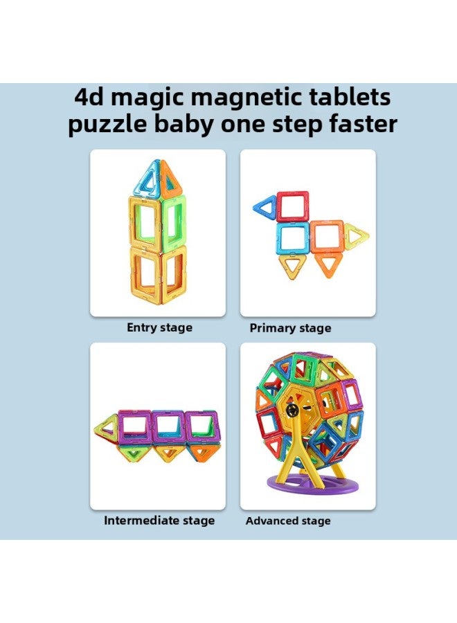 Magnetic Tablets Building Blocks Children's Strong Magnet Magnet Magnet Toys Brain Puzzle Large Magnetic Tablets Cross-border-Specifications:Value-added Self-sealing Bag-medium Pure Magnetic Sheet 100-piece Set (60 Small Triangles +40 Squares)  - Image 4