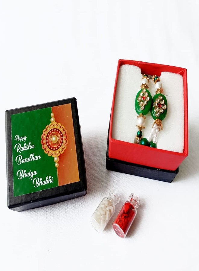 TreasureBox Handcrafted Rakshan Bandhan Rakhi for Bhaiya Bhabhi (Rakhi with Lumba, Roli Tilak Set in Elegant Box Packing) (Emerald Green) - Image 3