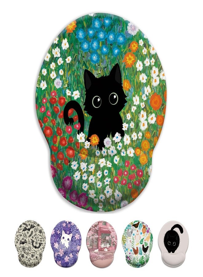 LIMKRIAN Black Cat Mouse Pad, Ergonomic Mouse Pad with Wrist Rest, Gaming Mouse Pad Wrist Support with Non-Slip Pain Relief PU Base, Funny Mouse Pads for Desk Work, Cute Office Desk Accessories Decor - Image 1