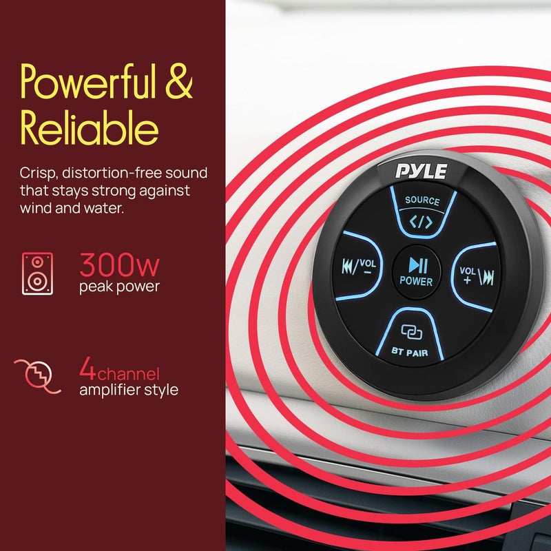Pyle Amplified Wireless BT Audio Controller - 300 Watt Waterproof Rated Marine Receiver Remote Control for Car, Truck, Boat, 4x4, PowerSport Vehicles, Full Range Stereo Sound Reproduction -PLMRBT20 - Image 4
