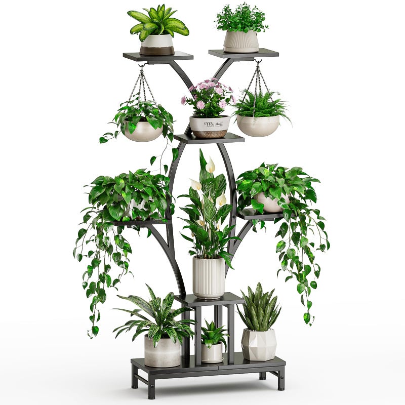 VOZZYOTO Plant Stand Indoor with Grow Lights - 7 Tiered Metal Corner Shelf for Multiple Plants, 63" Corner Plant Stand for Indoor Plants, X-Shaped Plant Rack for Home, Living Room, Office & Patio Decor - Image 5