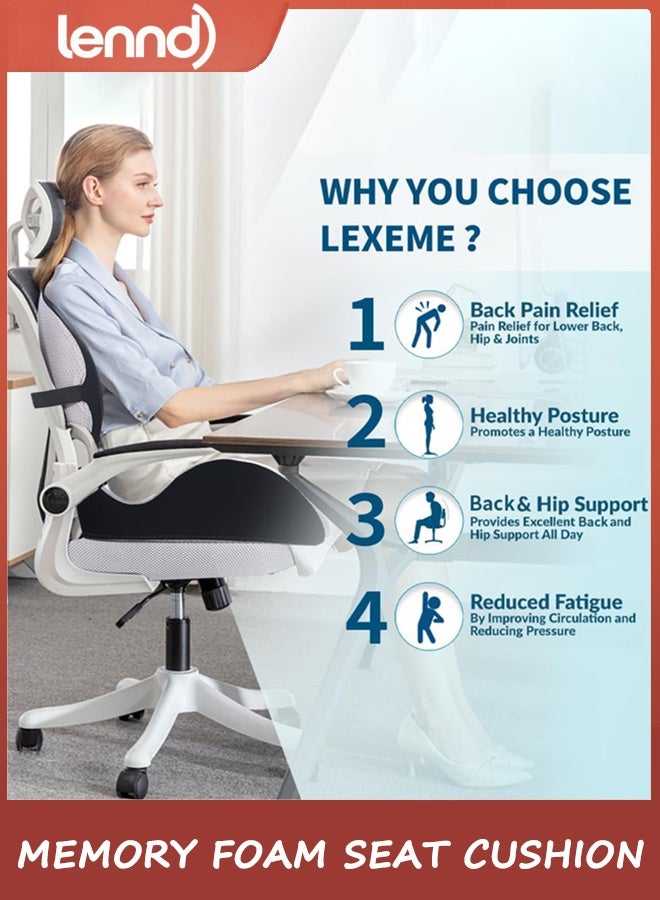 لينند الكبيرة الذاكرة رغوة مقعد وسادة دعم القطن وسادة لـ Sciatica & Tailbone تخفيف الضغط Coccyx Pad لكرسي المكتب ، السيارة ، الكرسي المتحرك ، المنزل ، المكتب - Image 2