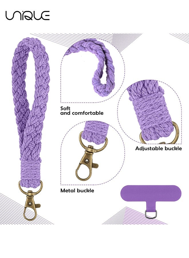 يونيك سوار معصم هاتف 2 قطعة - حبل هاتف محمول - مع 2× علامة ربط الهاتف - حزام مفاتيح ماكرامي يدوي - حبل معصم لحافظة الهاتف للنساء والبنات (رمادي بنفسجي) - Image 3