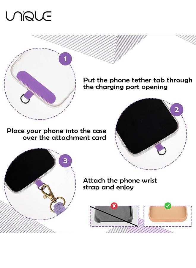 يونيك سوار معصم هاتف 2 قطعة - حبل هاتف محمول - مع 2× علامة ربط الهاتف - حزام مفاتيح ماكرامي يدوي - حبل معصم لحافظة الهاتف للنساء والبنات (رمادي بنفسجي) - Image 5