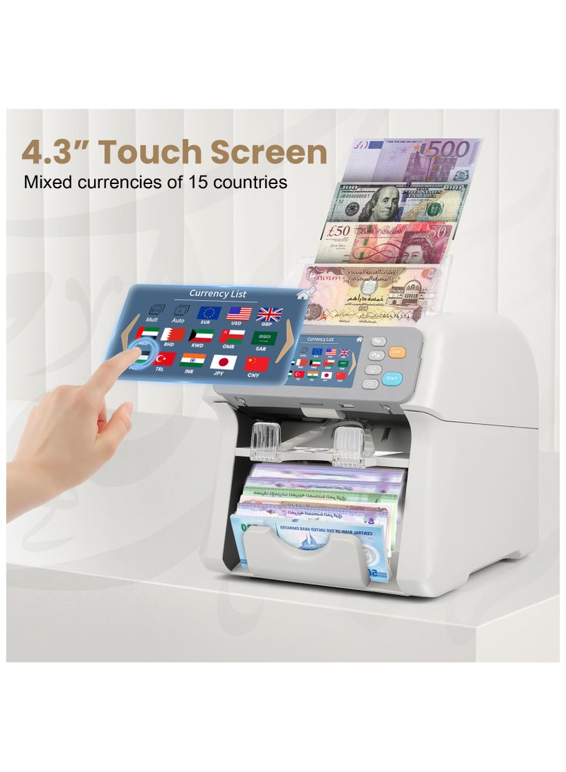RIBAO MCS-165 Bank Grade Money Counter Machine Mixed Denomination, Two Pocket Bill Couting with CIS/UV/MG/IR Detection, Support for 15 Muti Currencies, White - Image 5