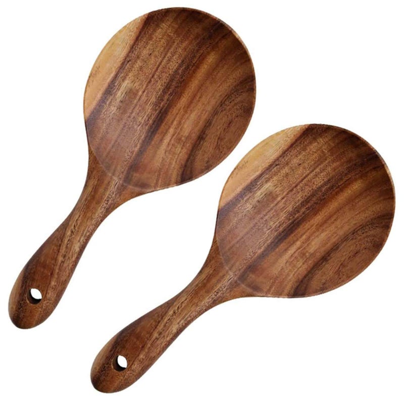 EORTA EORTA 2 Pack Rice Paddle Spoon Natural Wood Nonstick Rice Scooper with Round Shallow Head Food Service Spoon Kitchen Utensils for Rice Potato Salads Desserts 7 Inch 