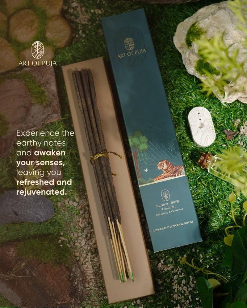 ART OF PUJA Rainforest Handcrafted Incense- 30 Agarbatti Sticks | ~1 Hr Burn, 2+ Hr Fragrance | Fresh Forest Aroma, Low Smoke | Free Agarbatti Holder | Incense for Home - Image 4