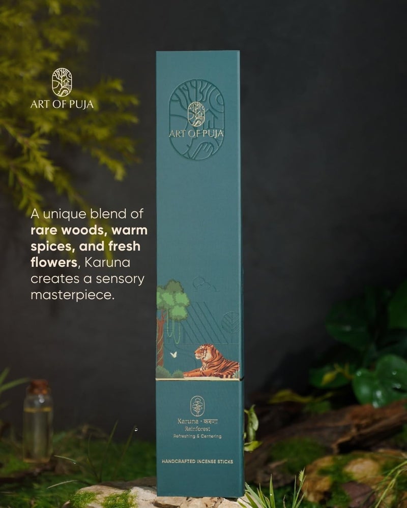 ART OF PUJA Rainforest Handcrafted Incense- 30 Agarbatti Sticks | ~1 Hr Burn, 2+ Hr Fragrance | Fresh Forest Aroma, Low Smoke | Free Agarbatti Holder | Incense for Home - Image 3