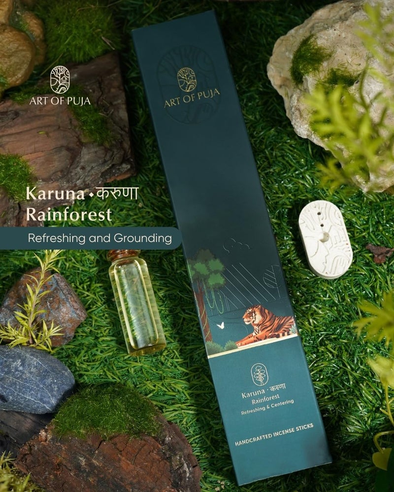 ART OF PUJA Rainforest Handcrafted Incense- 30 Agarbatti Sticks | ~1 Hr Burn, 2+ Hr Fragrance | Fresh Forest Aroma, Low Smoke | Free Agarbatti Holder | Incense for Home - Image 2