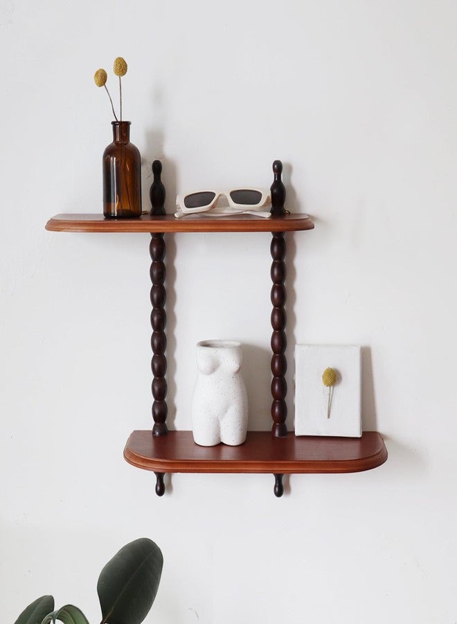 FRIADE 2-Tier Wall Mounted Floating Shelf with Two Roman Column,Decorative Display Shelf for Entrance,Bathroom, Bedroom, Living Room, Kitchen,Office (Brown) - Image 2