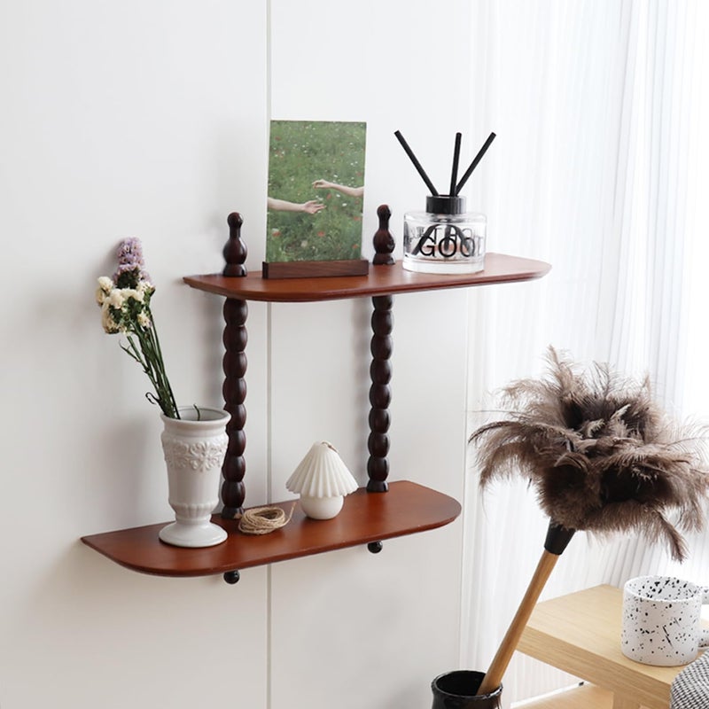 FRIADE 2-Tier Wall Mounted Floating Shelf with Two Roman Column,Decorative Display Shelf for Entrance,Bathroom, Bedroom, Living Room, Kitchen,Office (Brown) - Image 1