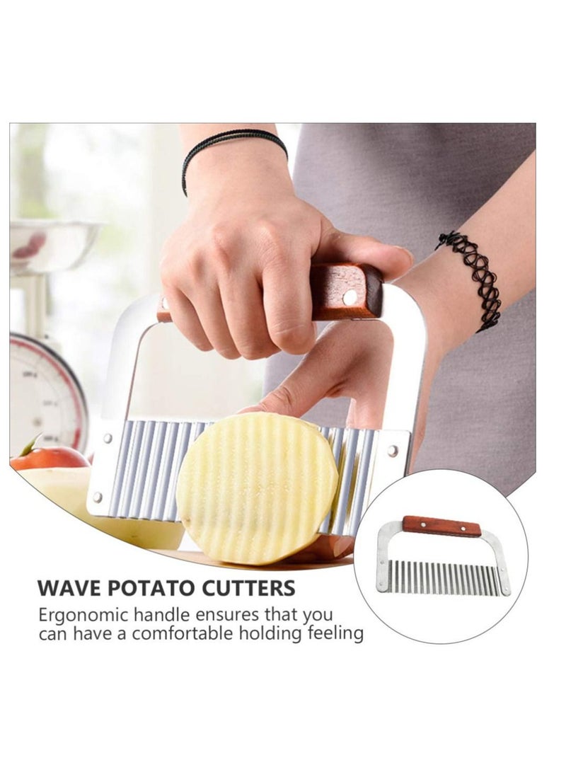 SYOSI 2pcs Crinkle Cutters Wavy Chopper Cutters Stainless Steel Potato Fruit Vegetable Crinkle Cutters and French Fry Slicer Onion Holder Slicer Cutter Choppers - Image 3