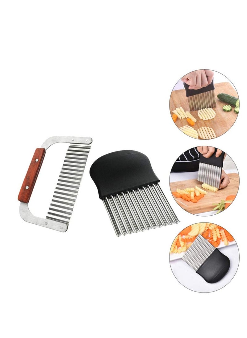 SYOSI 2pcs Crinkle Cutters Wavy Chopper Cutters Stainless Steel Potato Fruit Vegetable Crinkle Cutters and French Fry Slicer Onion Holder Slicer Cutter Choppers - Image 2