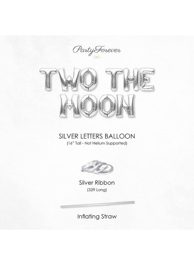 PartyForever Silver Two The Moon Party Decorations Foil Balloon Banner - Image 2